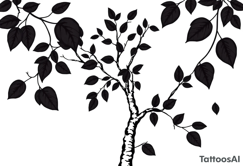 birch tree with dark coloured leaves tattoo idea