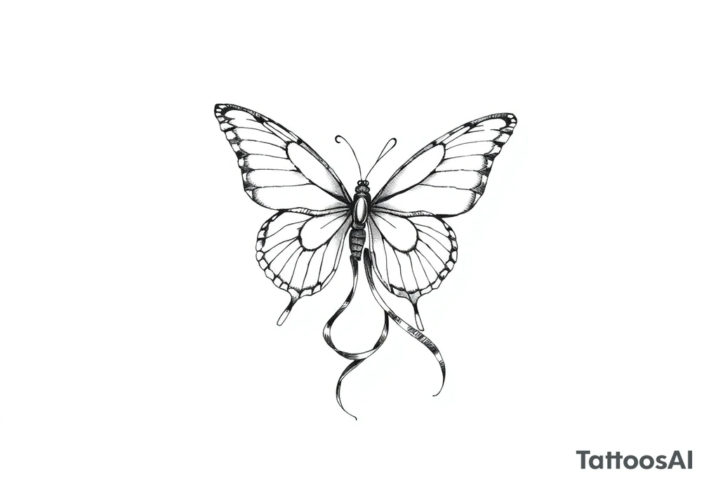 ethereal butterfly with flowing silk ribbons in moonlight tattoo idea
