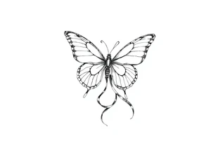 ethereal butterfly with flowing silk ribbons in moonlight tattoo idea