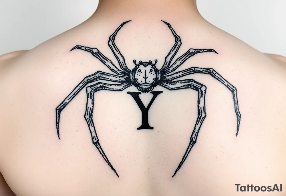 Spider crawling with the letter Y on the body Of the spider tattoo idea