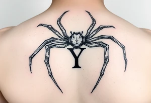 Spider crawling with the letter Y on the body Of the spider tattoo idea