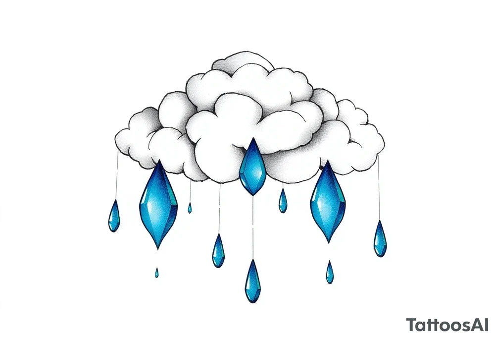 blue rain drops with cloud tattoo idea