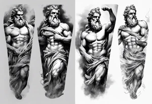 GREEK GOD ZEUS STATUES 
ARM SLEEVE 
REALISTIC tattoo idea