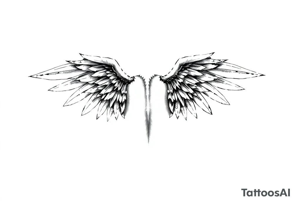 Realistic long angelwings on a back tattoo idea
