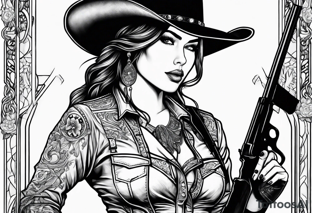 Sexy cowgirl with gun tattoo idea