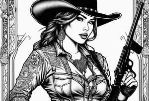 Sexy cowgirl with gun tattoo idea
