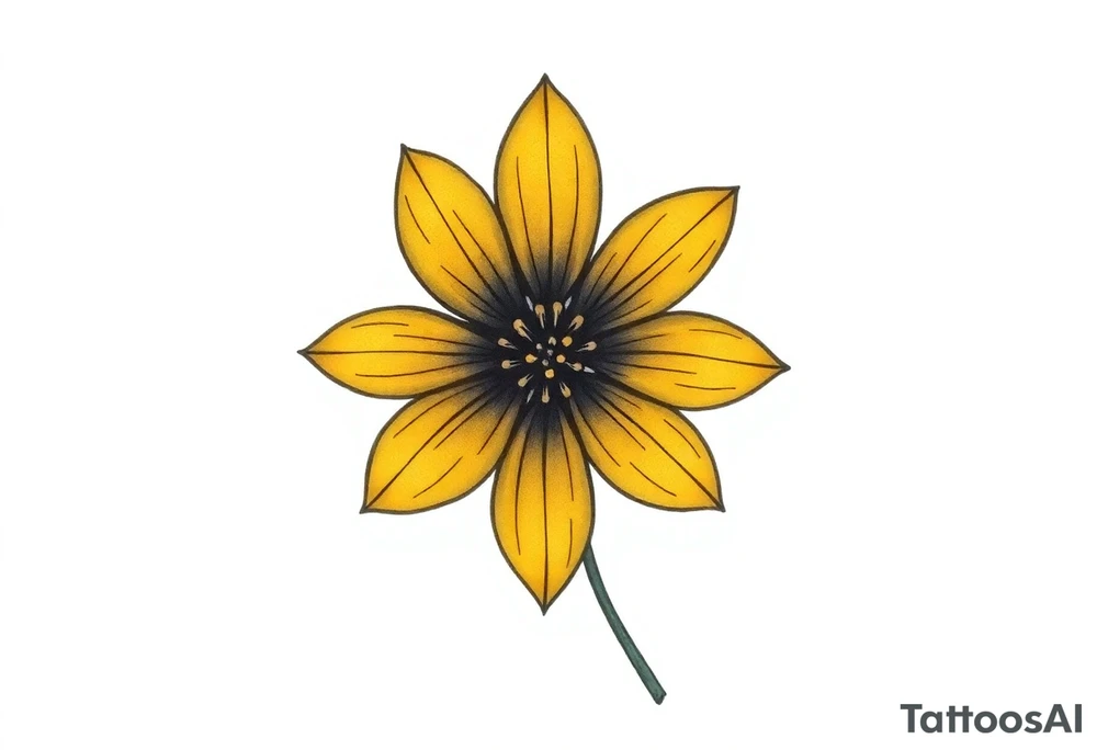 A minimalist flower tattoo that represents a shattered and betrayed gemini woman who fought hard throughout this year. With colors yellow and black. Make it unique and rare. Without leaves and stem. Simple but elegant. Cute and catchy tattoo idea