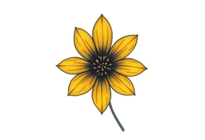 A minimalist flower tattoo that represents a shattered and betrayed gemini woman who fought hard throughout this year. With colors yellow and black. Make it unique and rare. Without leaves and stem. Simple but elegant. Cute and catchy tattoo idea