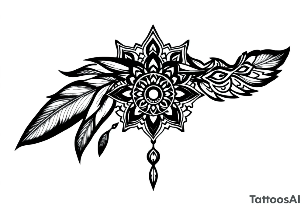 spiritual feather indian mandala shaman rune tattoo idea