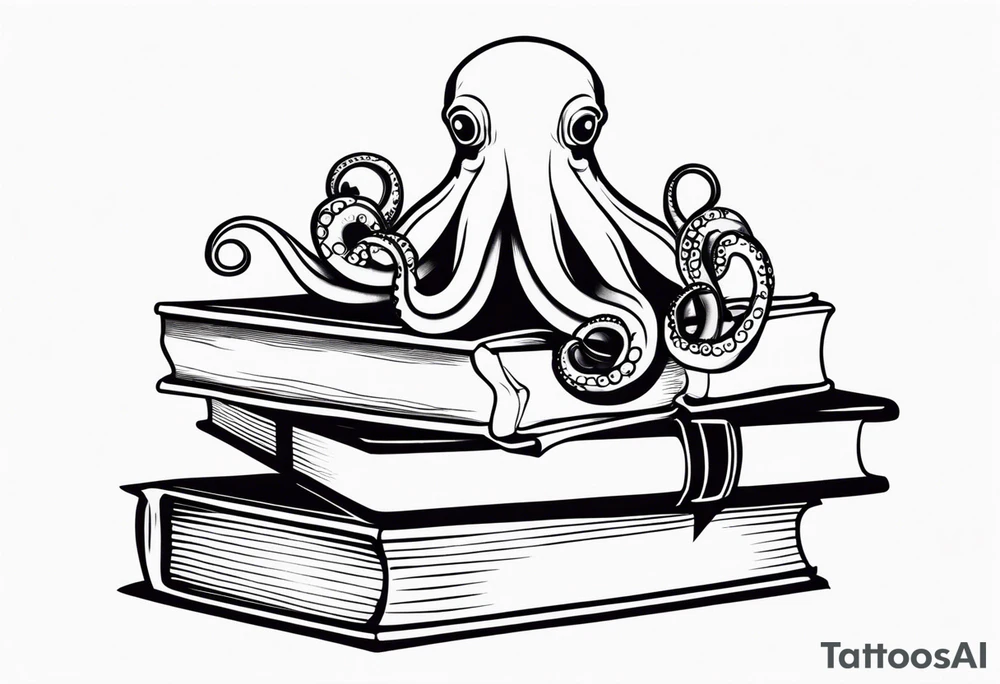 octopus reading books on top of a stack of books tattoo idea