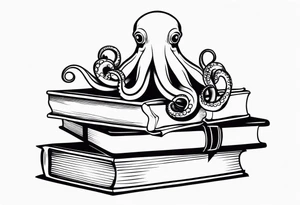 octopus reading books on top of a stack of books tattoo idea