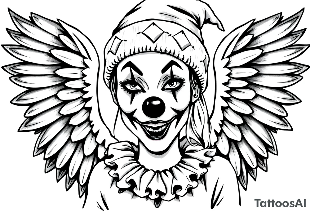 Clown Girl slim nose Thug Beanie Angelic Wings tattoo idea