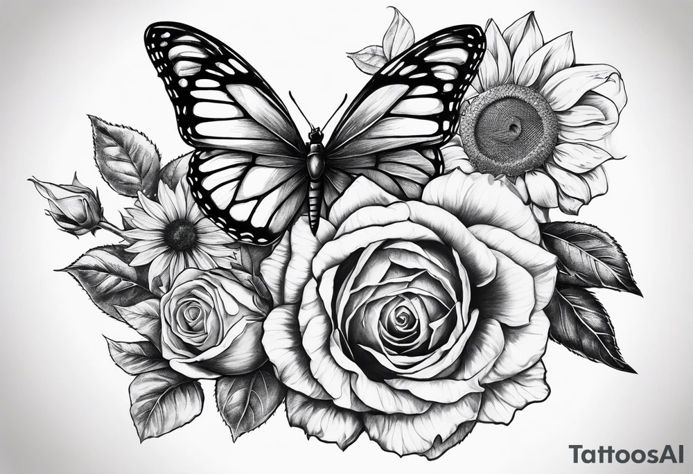 Flower : rose , sunflower, camera, butterfly tattoo idea