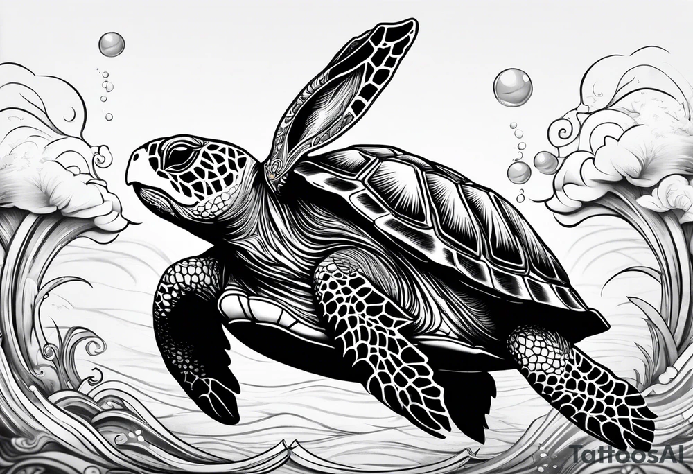 Bunny on a sea turtle tattoo idea