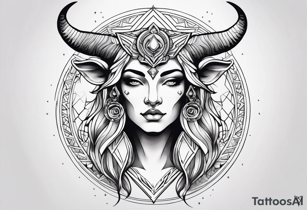 Powerful majestic taurus goddess tattoo idea