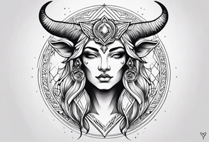 Powerful majestic taurus goddess tattoo idea