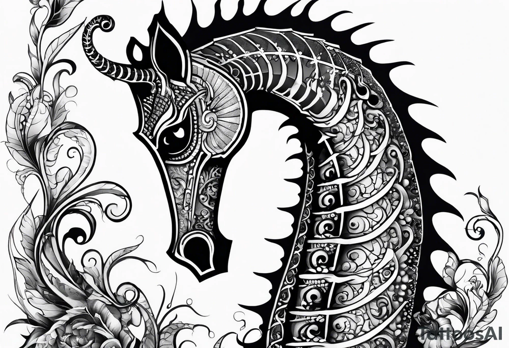 seahorse on white background, black and white fit in picture tattoo idea