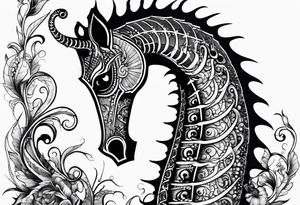 seahorse on white background, black and white fit in picture tattoo idea