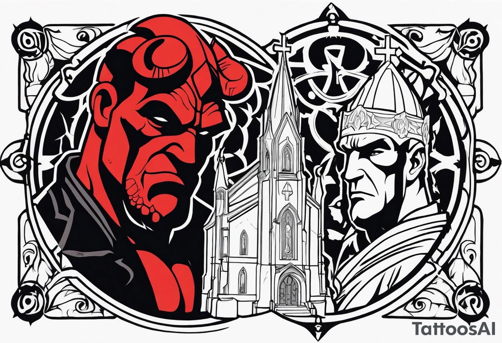 hellboy with church tattoo idea