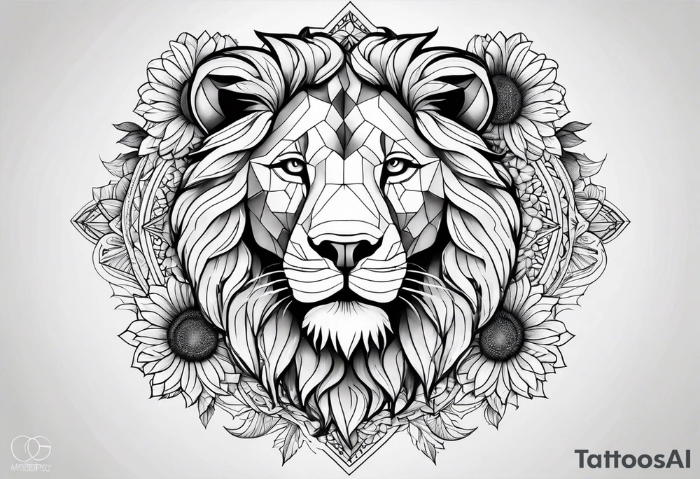 Half female lion half sunflower tattoo idea