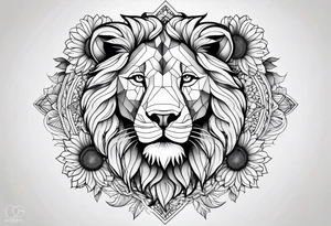 Half female lion half sunflower tattoo idea