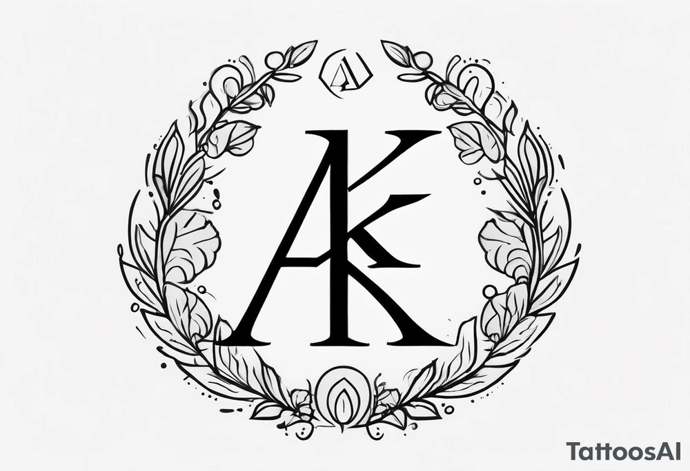 Generate small and minimalistic tattoo that includes the letters: A, K, E, O tattoo idea