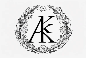 Generate small and minimalistic tattoo that includes the letters: A, K, E, O tattoo idea