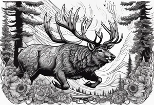 Hunter hunting deer being chased by a bear tattoo idea