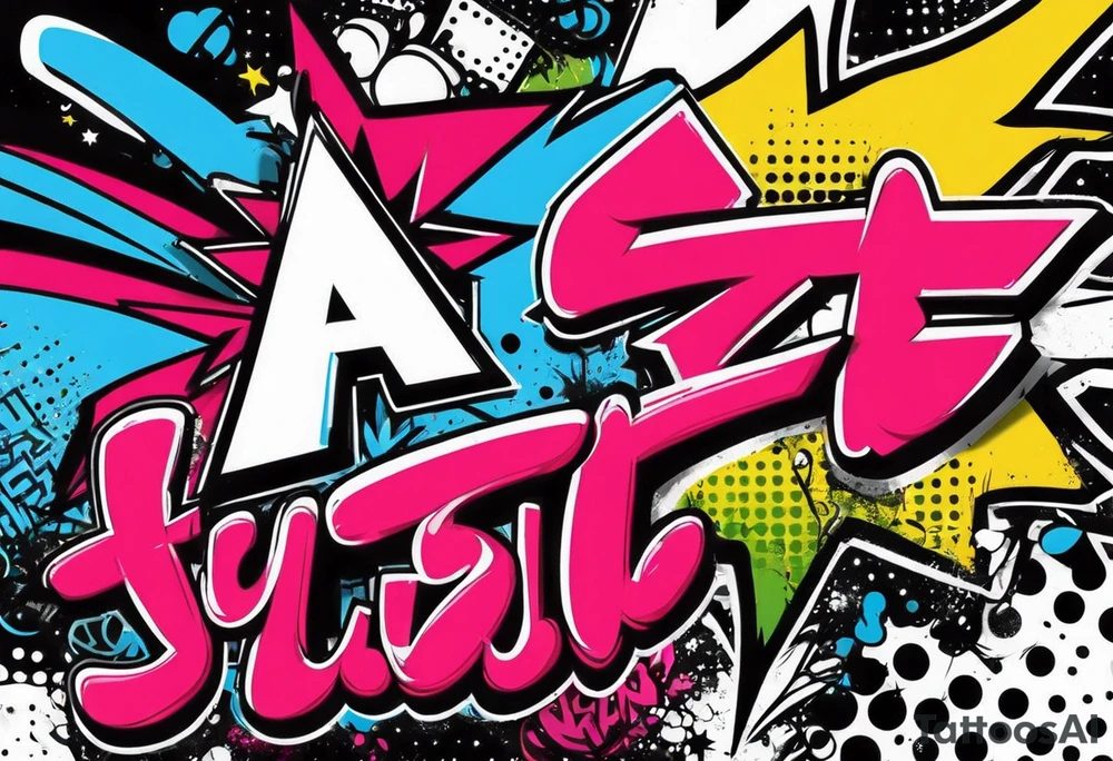 Graffiti style banner with the name Justine tattoo idea