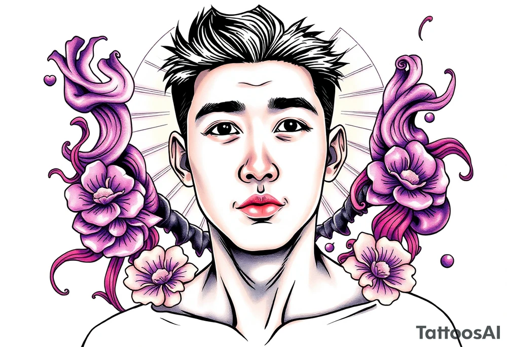Handsome Asian young guy in mantle tattoo idea