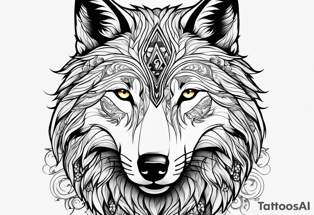 Wolf outside woman tattoo idea