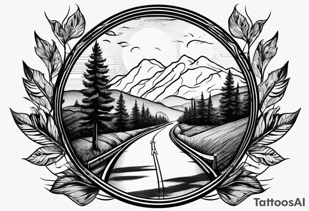 Paw print with road inside of it tattoo idea