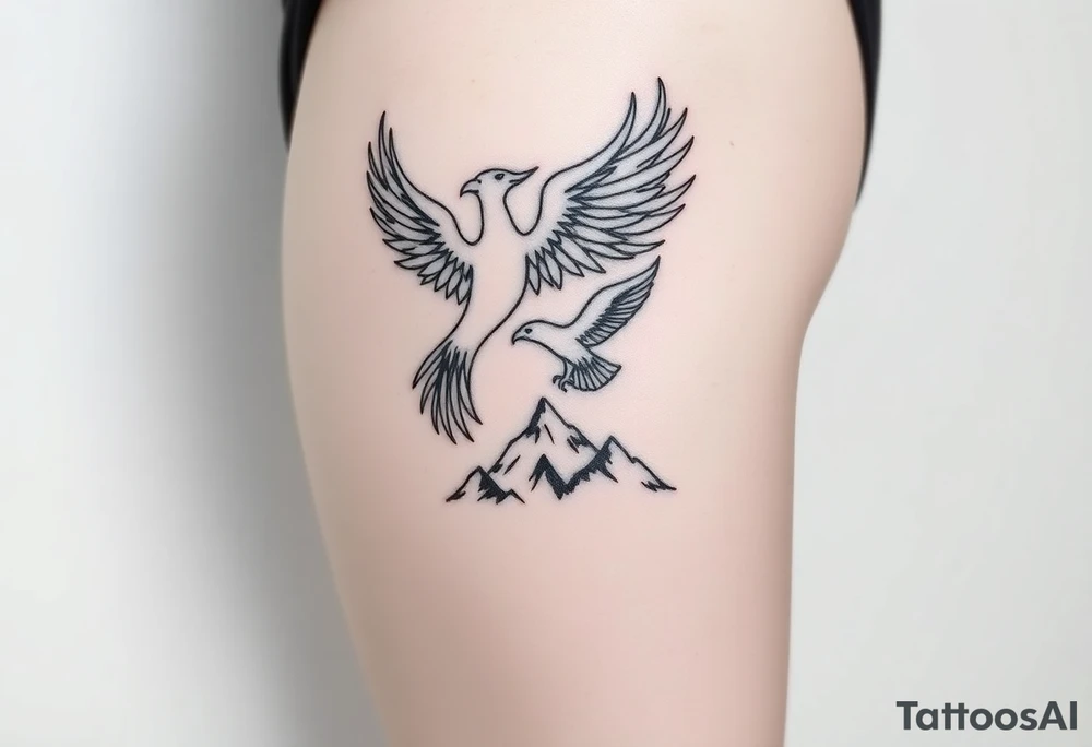 phoenix with fire and eagle over mountain tattoo idea