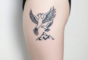 phoenix with fire and eagle over mountain tattoo idea