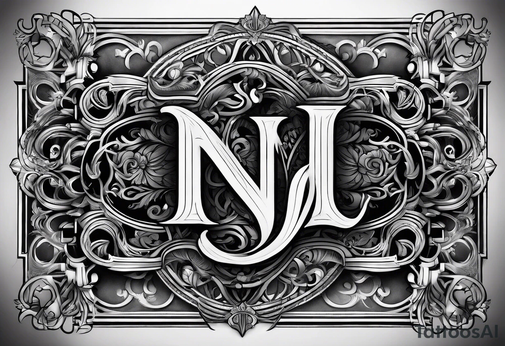 The initials N.A.J.E. in edwardian script surrounded by symmetrical smoke tattoo idea