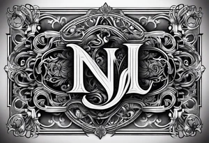 The initials N.A.J.E. in edwardian script surrounded by symmetrical smoke tattoo idea