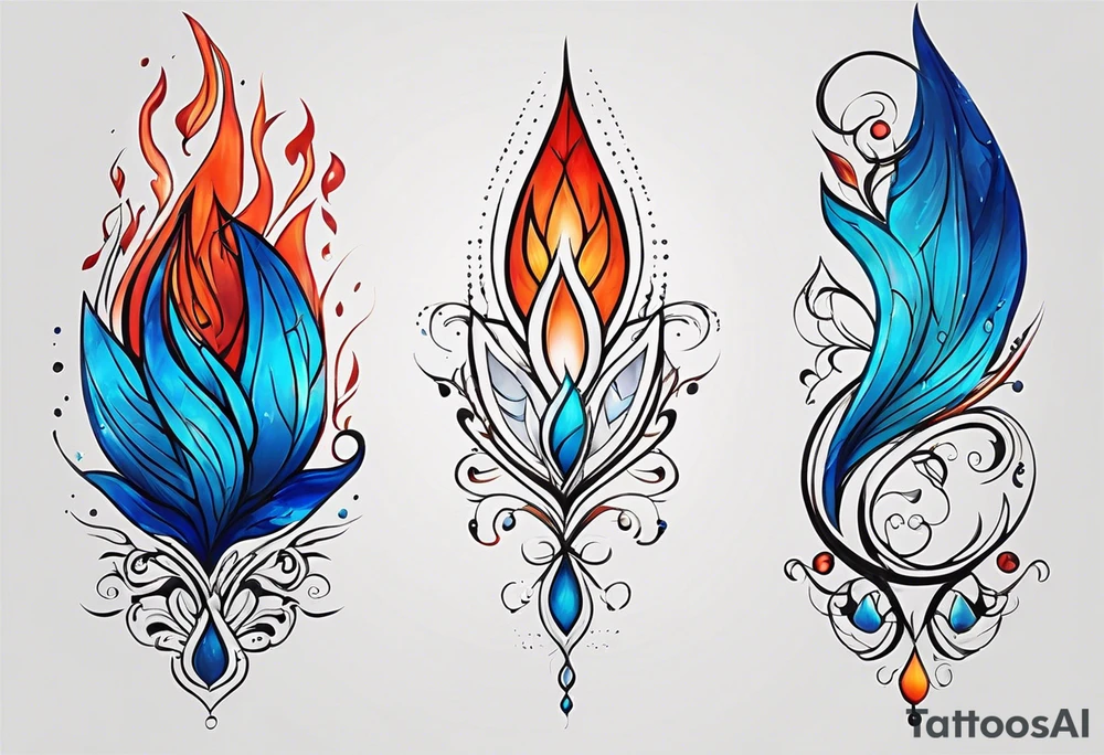 Minimalist lines twin flame blue red and orange mixed flame with some type of straight lines. Small tattoo for forearm placement tattoo idea