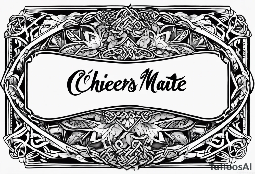 Cheers Mate text, armband +Celtic +Cancer Ribbon +tribal +artistic tattoo idea