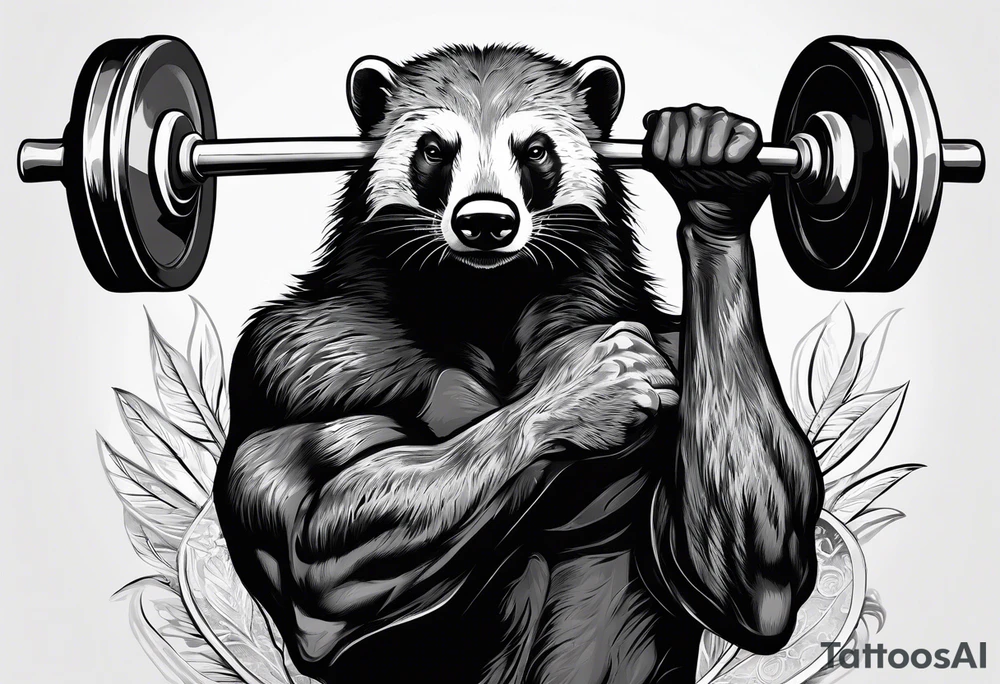 Muscular old honey badger lifting barbell. tattoo idea