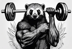 Muscular old honey badger lifting barbell. tattoo idea