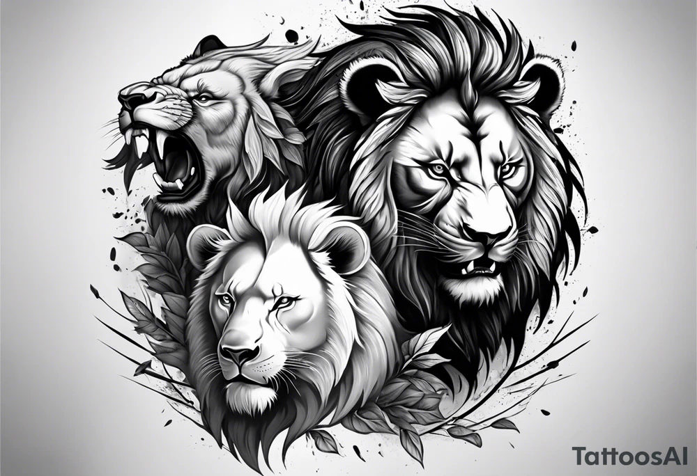 lion fighting panda tattoo idea