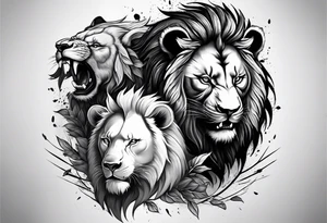 lion fighting panda tattoo idea