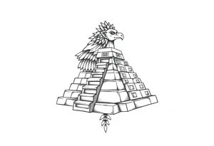 Quetzalcoatl Aztec pyramid gold treasure tattoo black and white simple tattoo idea