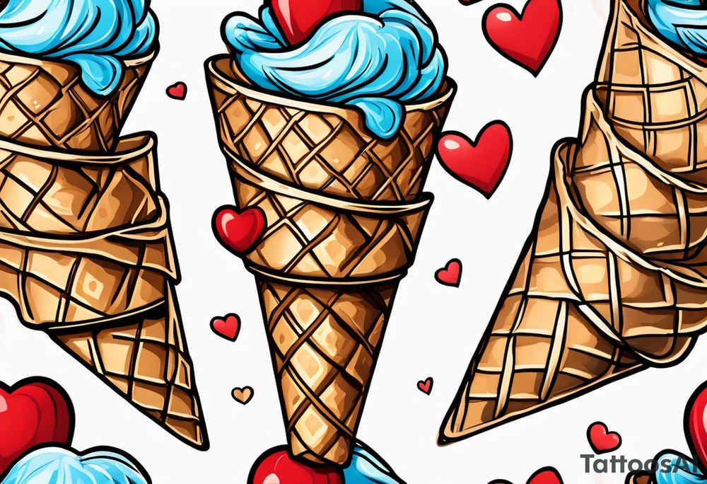 ice cream cone with one red heart tattoo idea