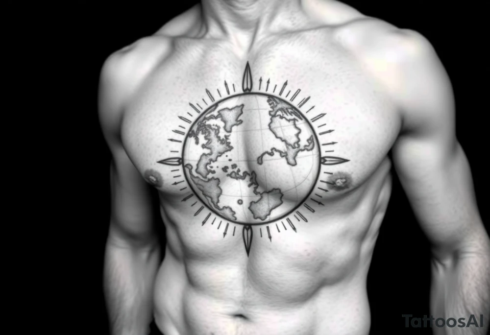 Un torso poderoso que sostiene una esfera cósmica agrietada, representando el peso del mundo.

Puede ir en el centro del pectoral o cruzarlo diagonalmente.

Fondo: constelaciones o el Olimpo en ruinas. tattoo idea