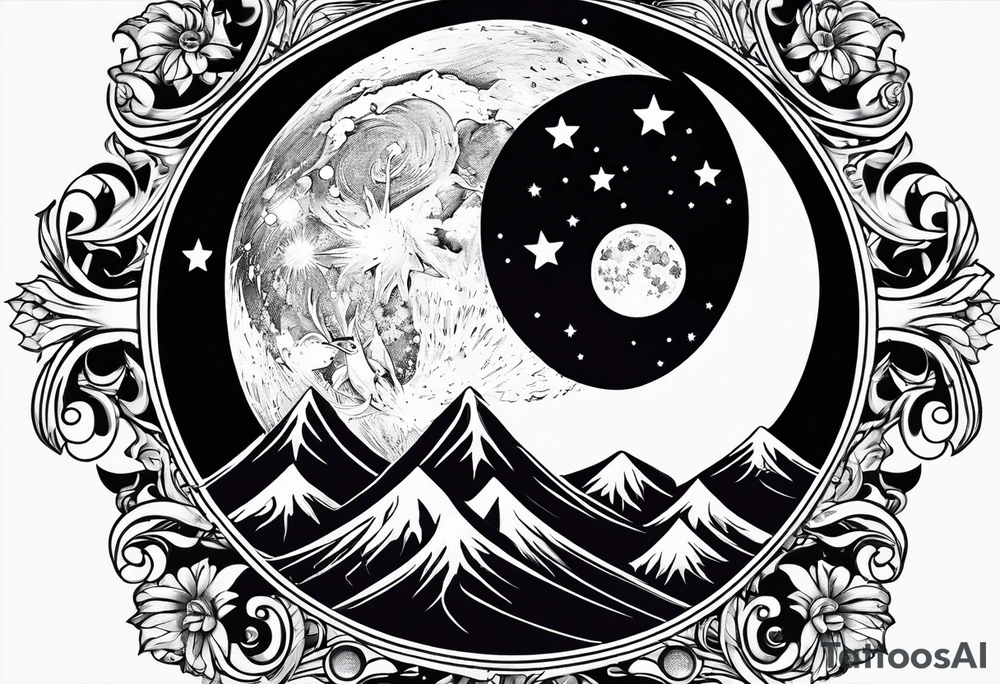 Moon and stars tattoo idea