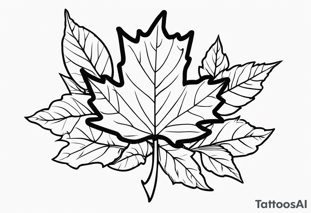 a maple leaf and tudor rose in the forefront with a vertical rectangle on the left side in the background tattoo idea