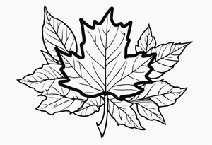 a maple leaf and tudor rose in the forefront with a vertical rectangle on the left side in the background tattoo idea