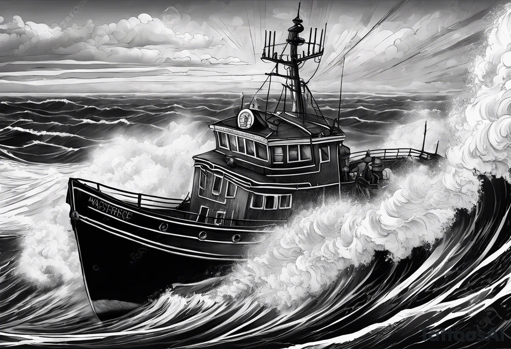 lifeboat on raging sea in cornwall tattoo idea