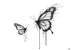 Bleeding butterfly and a second one who is in mental horror style and his placement is left and down from the first one tattoo idea